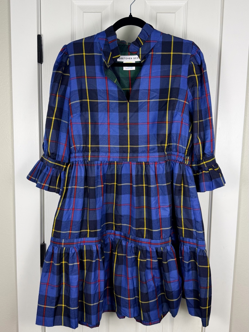 Gretchen Scott Designs Blue Plaid Ruffle Dress